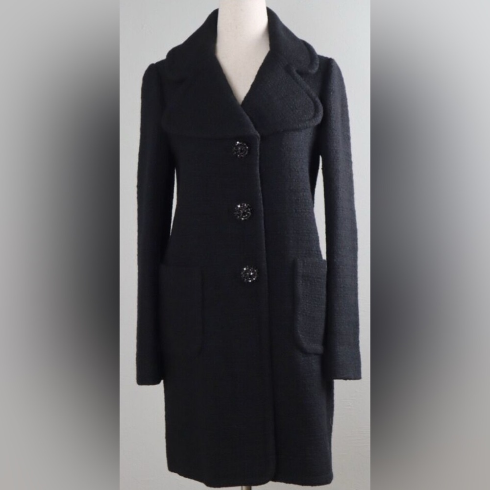 KATE SPADE Wool Tweed Coat with Jewel Embellished Button size 0